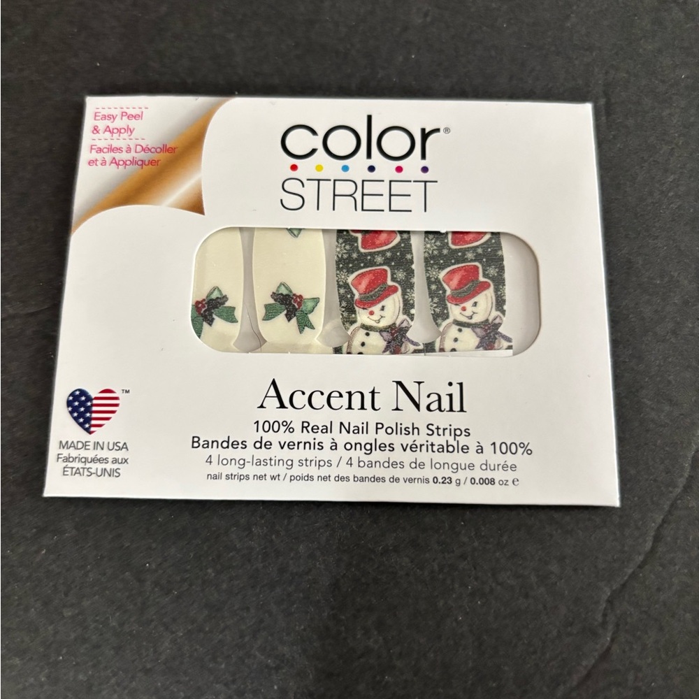 Color Street Snowman and Holly Accent Nail Strips - White and Red